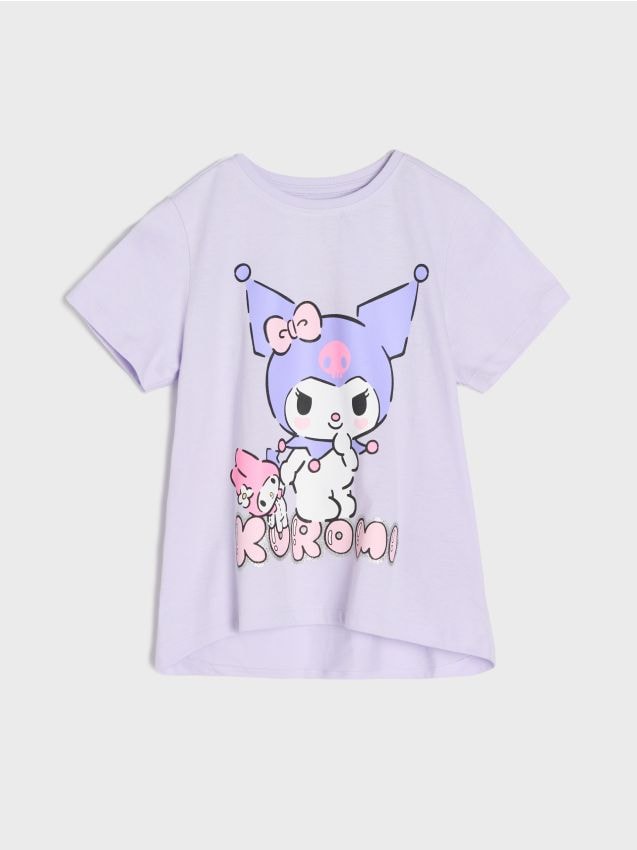 Sinsay - Bawełniana koszulka z nadrukiem Kuromi - fioletowy