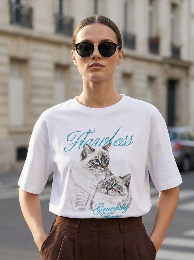 Sinsay - Tricou din bumbac cu text brodat - alb