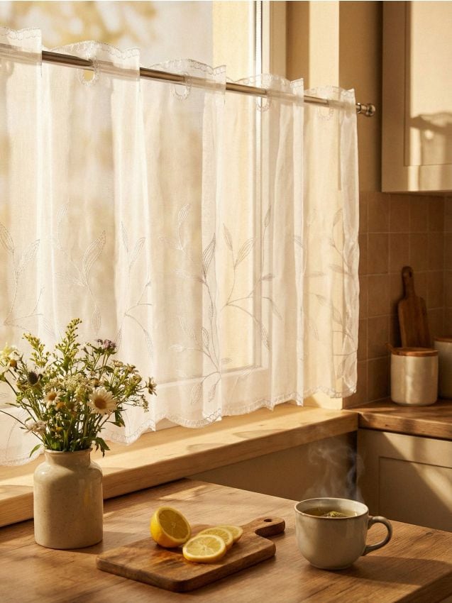 Sinsay - Set de perdele scurte cu motiv vegetal - alb