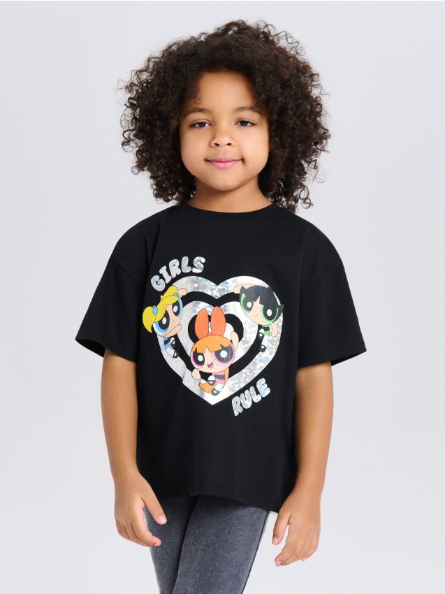 Sinsay - Tricou din bumbac cu imprimeu Powerpuff Girls - negru