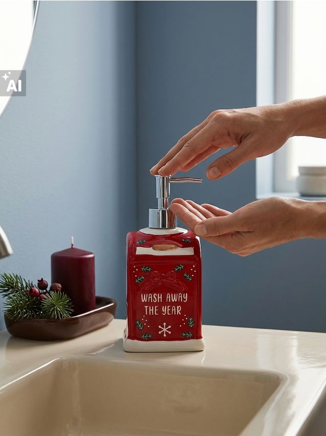 Sinsay - Dozator ceramic de săpun de Crăciun în formă de cutie poștală - roșu