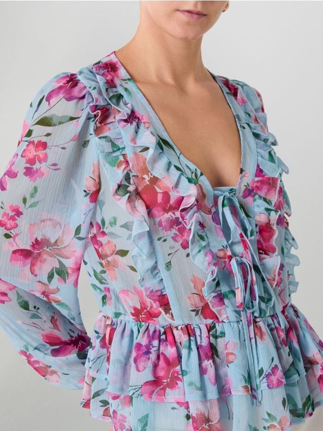 Sinsay - Bluză semitransparentă cu imprimeu floral - multicolor