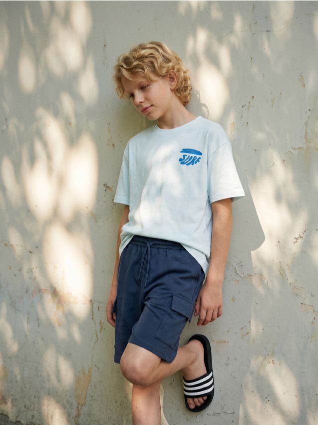 Sinsay - Pantaloni scurți cargo din trening - bleumarin