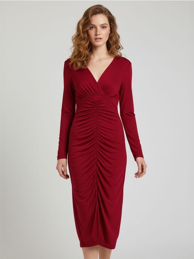 Sinsay - Midi šaty s ozdobným riasením vpredu - červená