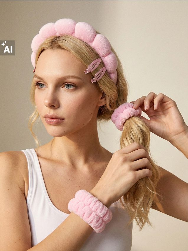 Sinsay - Set de accesorii pentru păr cu bentiță moale, elastice și agrafe 5 pack - roz-pastel