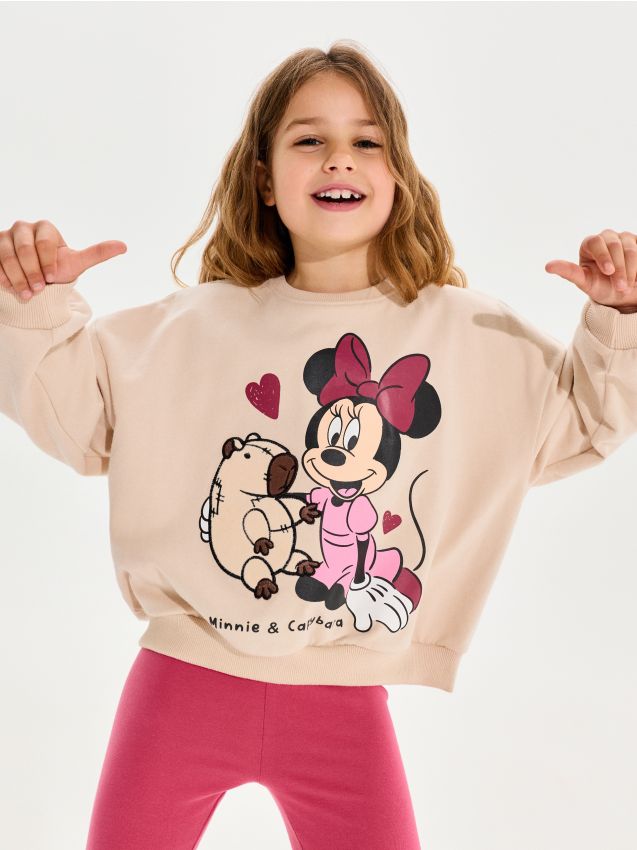Sinsay - Hanorac din bumbac crewneck cu imprimeu Minnie Mouse - cafeniu