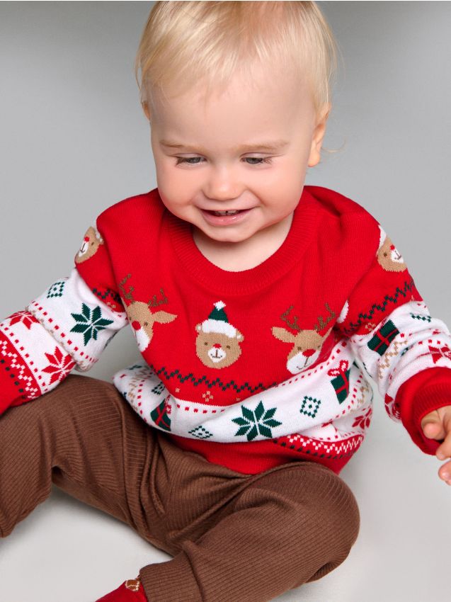 Sinsay - Vianočný sveter s sobmi a darčekmi - červená