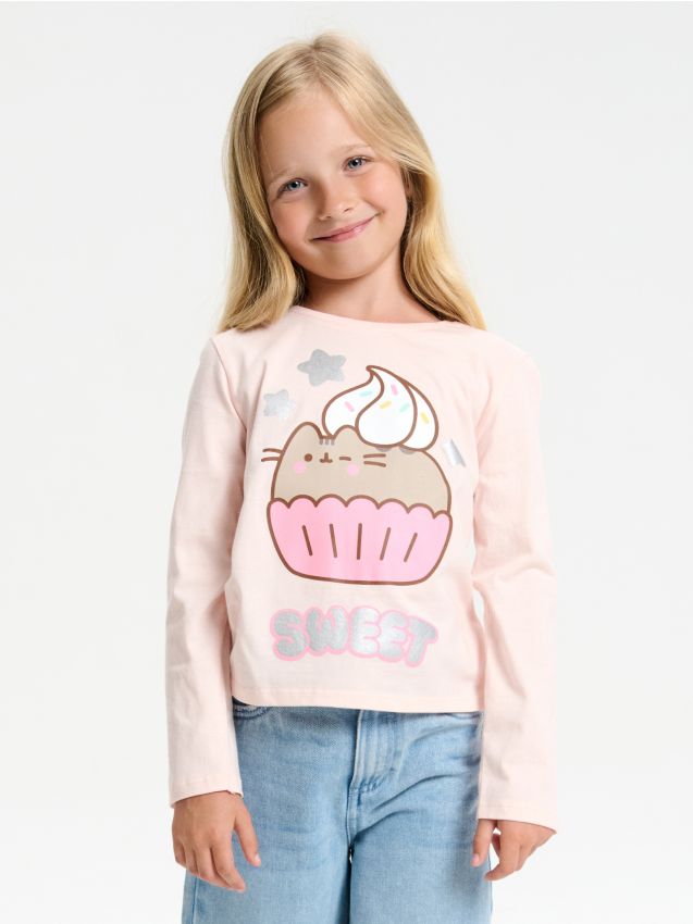 Sinsay - Tricou cu mânecă lungă Pusheen the Cat - roz-piersică