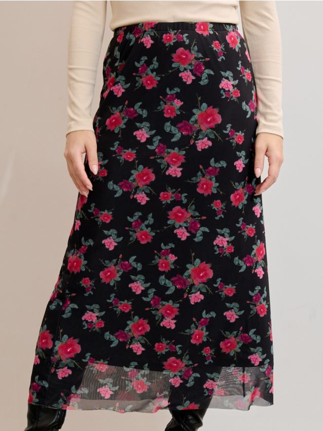 Fustă midi cu imprimeu floral - SINSAY