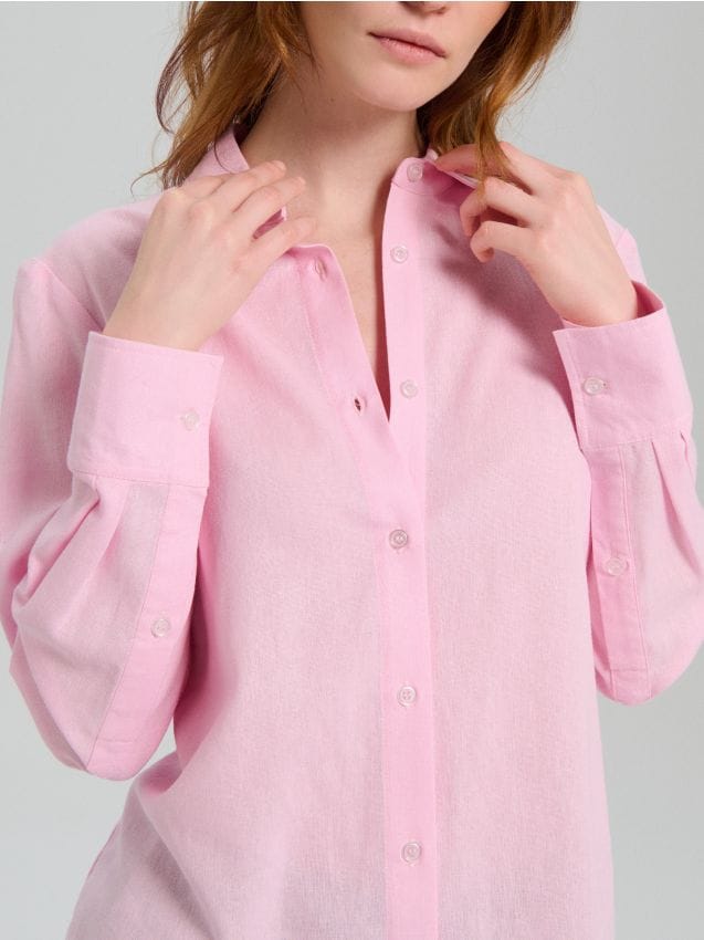 Sinsay - Koszula z domieszką lnu z wiązaniem na plecach - różowy