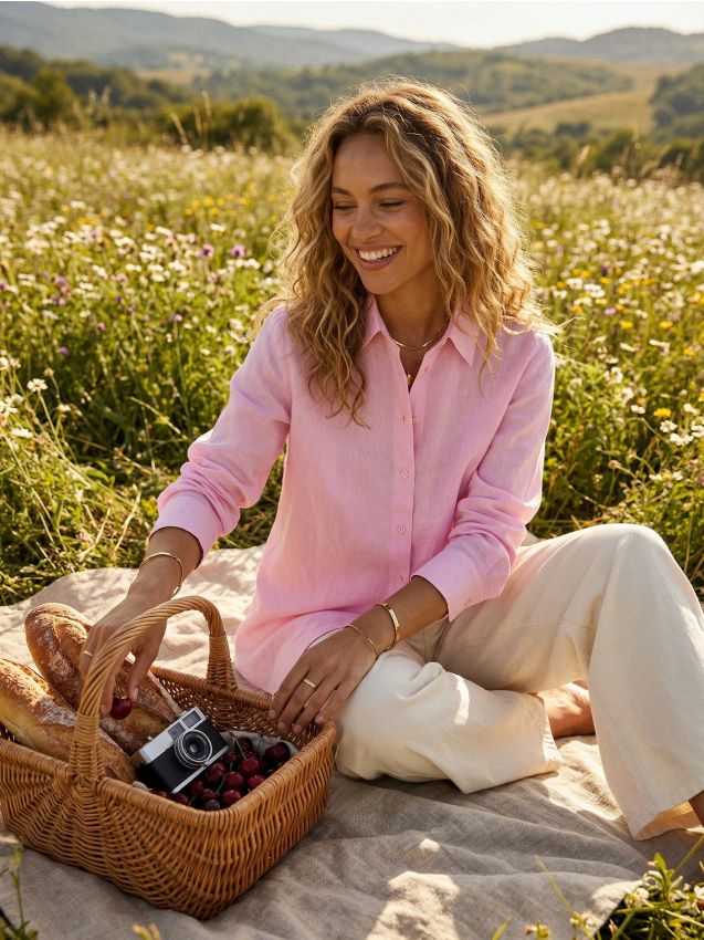 Sinsay - Koszula z domieszką lnu z wiązaniem na plecach - różowy