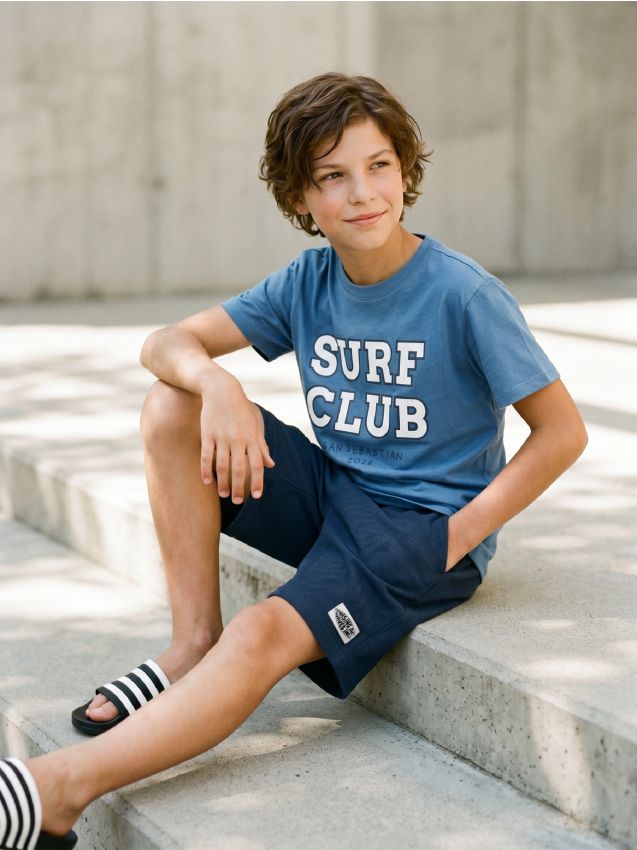 Sinsay - Pantaloni scurți lejeri din bumbac, din tricot waffle - bleumarin