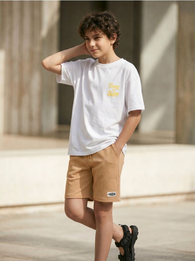 Sinsay - Pantaloni scurți lejeri din bumbac, din tricot waffle - bej