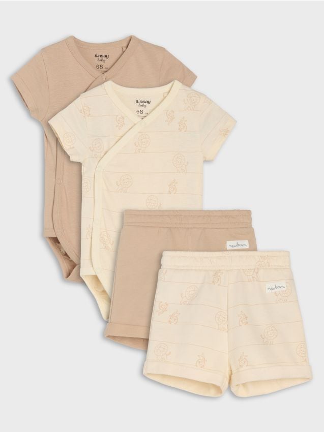 Sinsay - Set: body și pantaloni scurți 2 pack - crem