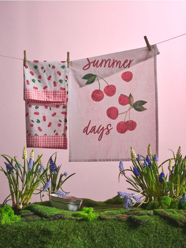 Sinsay - Set de prosoape de bucătărie cu motiv de cireșe 2 pack - roșu