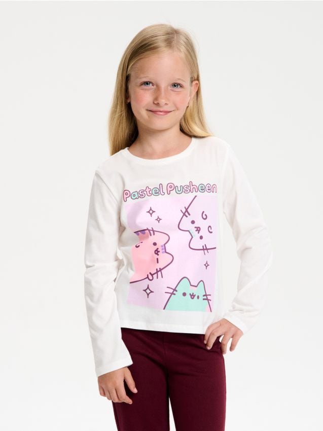 Sinsay - Tricou cu mânecă lungă Pusheen the Cat - crem