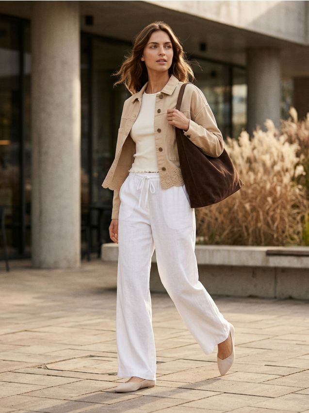 Sinsay - Jachetă din denim cu tiv croșetat - bej