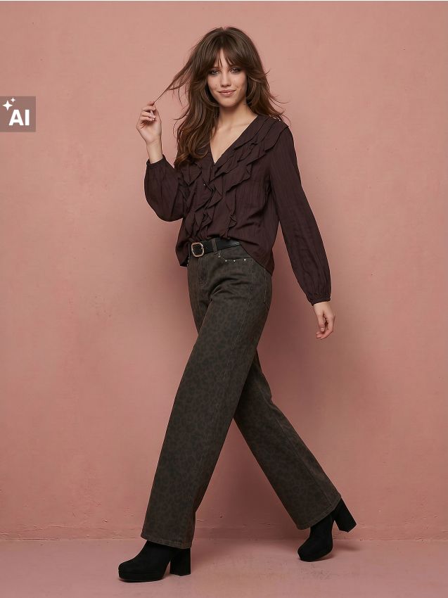 Sinsay - Jeans straight leg cu imprimeu leopard - maro