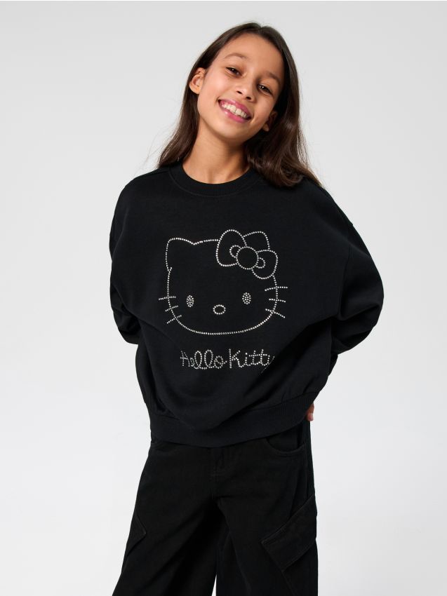 Sinsay - Hanorac crewneck Hello Kitty - negru