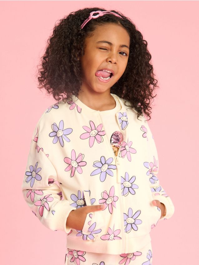 Sinsay - Bluza na zamek w kolorowe kwiatki - kremowy