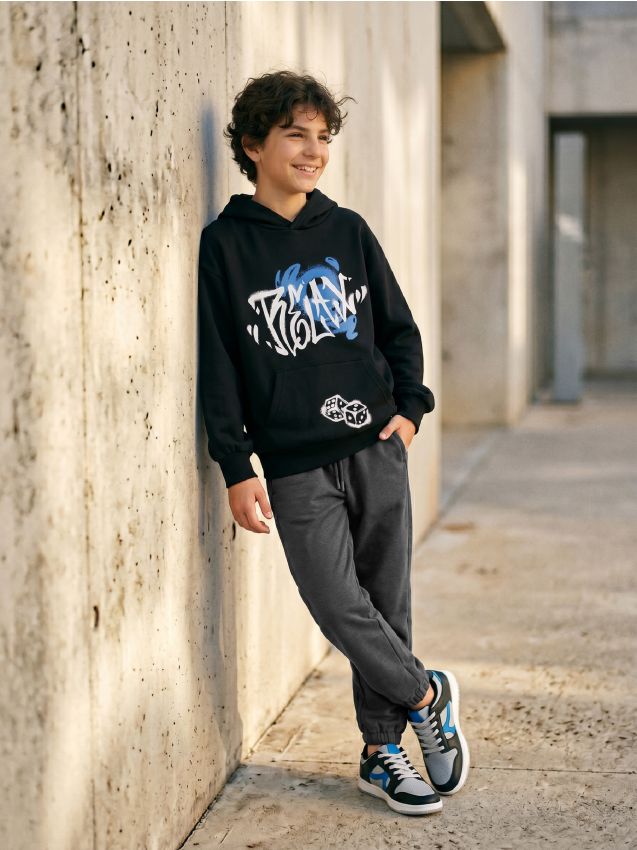 Sinsay - Pantaloni de trening tip jogger - gri-închis