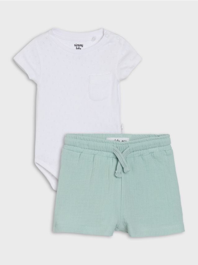 Sinsay - Set: body și pantaloni scurți - alb