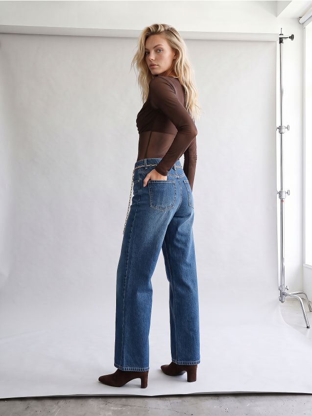 Sinsay - Blugi wide leg cu lanț decorativ - bleumarin
