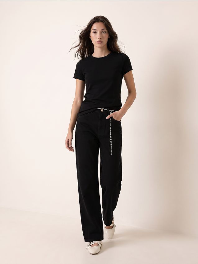 Sinsay - Blugi wide leg cu lanț decorativ - negru