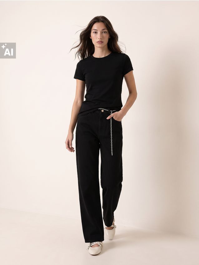 Sinsay - Blugi wide leg cu lanț decorativ - negru