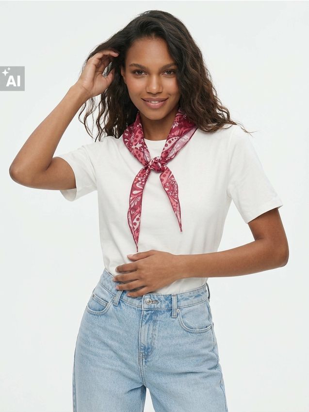 Sinsay - Tricou din bumbac cu eșarfă - crem