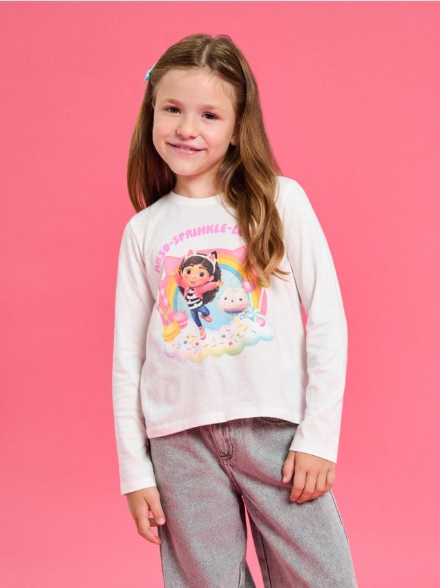 Sinsay - Tricou cu mânecă lungă Gabbys Dollhouse - gri deschis