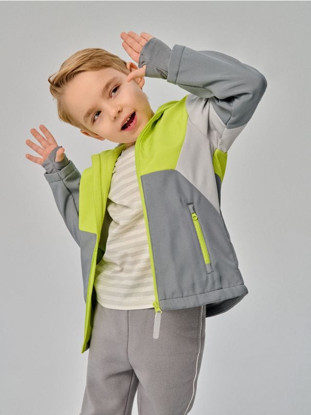 Sinsay - Jachetă sport softshell Active cu glugă și elemente reflectorizante - verde-gălbui