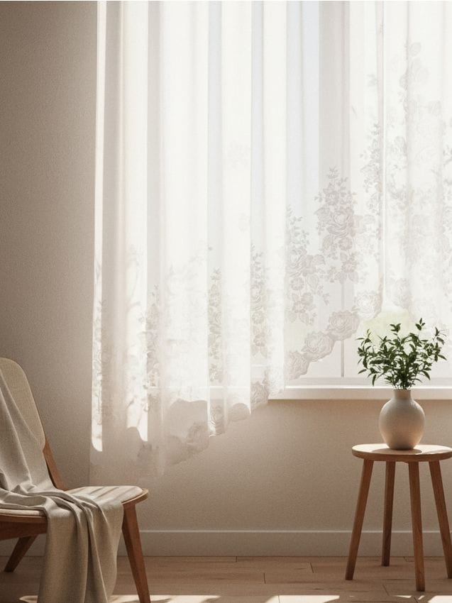 Sinsay - Perdea strălucitoare cu tiv neregulat și motiv floral - alb