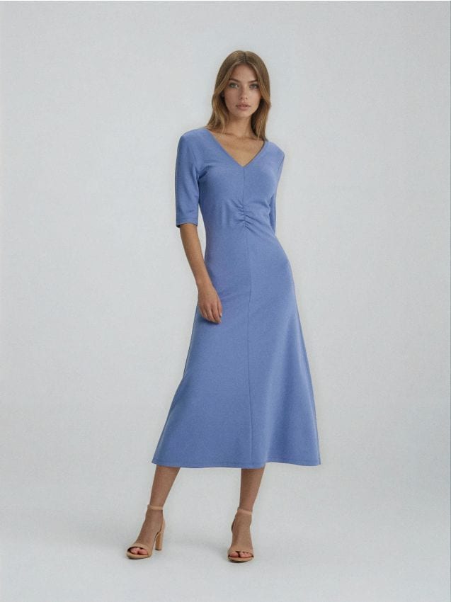 Sinsay - Rochie midi cu drapaj și adaos de vâscoză - light blue