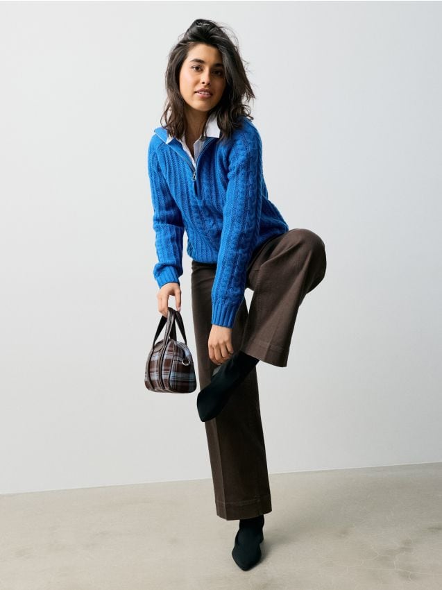Sinsay - Blugi wide leg cu curea - maro