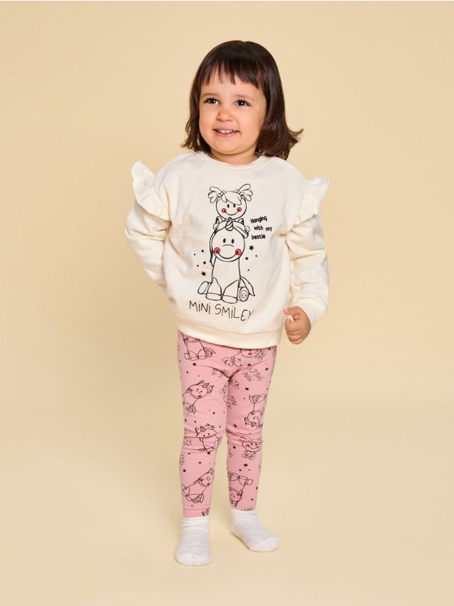 Sinsay - Set din bumbac: bluză și colanți Mini Smiley® - crem