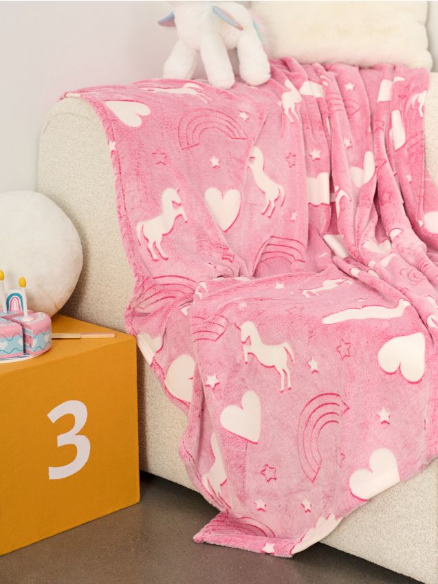 Sinsay - Pătură cu imprimeu fluorescent - roz-fuchsia