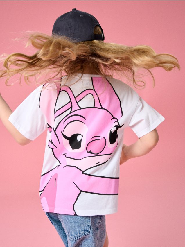 Sinsay - Tricou din bumbac cu imprimeu Lilo & Stitch - alb