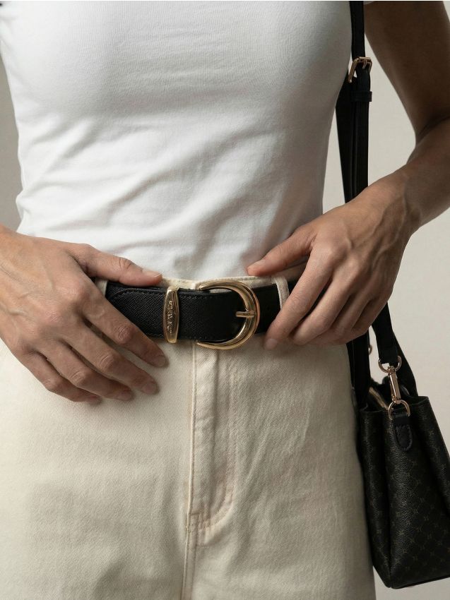 Sinsay - Curea saffiano cu cataramă metalică și gravură S’atelier - negru