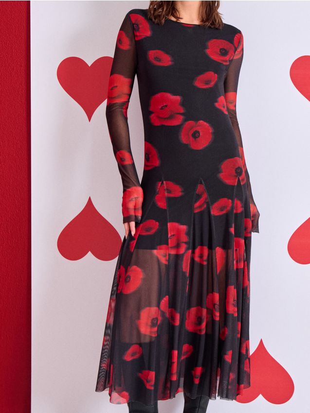 Sinsay - Rochie maxi din tul cu model floral - negru