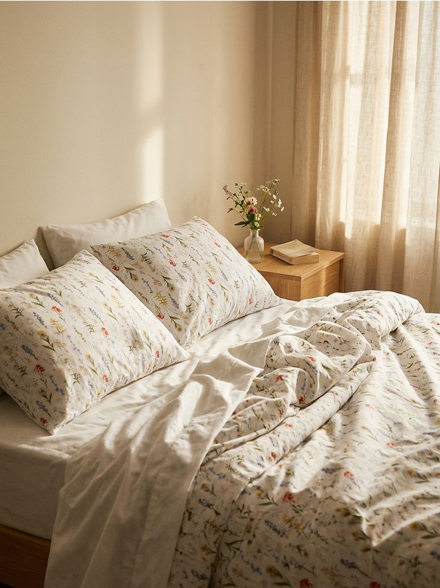 Sinsay - Set de lenjerie de pat din bumbac cu flori - crem