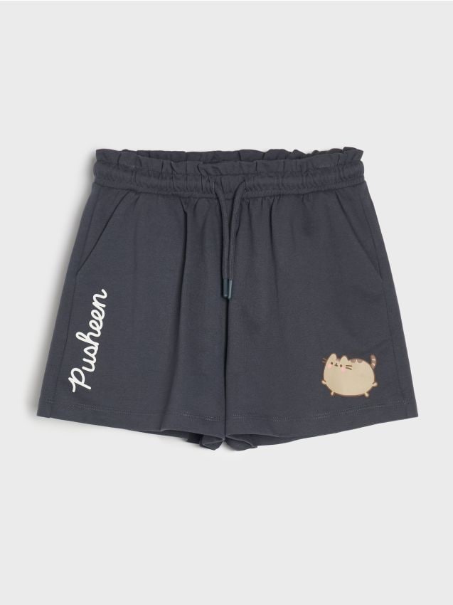 Sinsay - Pantaloni scurți paperbag Pusheen the Cat - negru-antracit