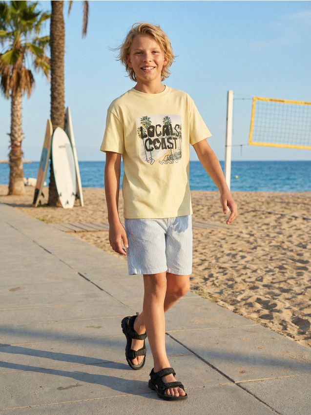 Sinsay - Pantaloni scurți în dungi, din bumbac - albastru-pal