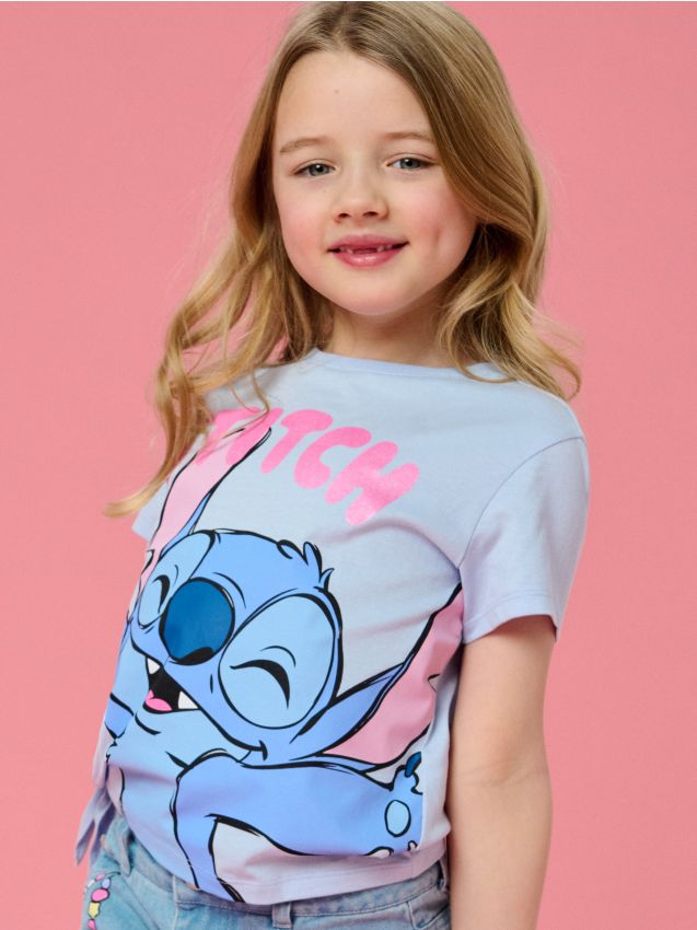 Sinsay - Tricou din bumbac cu imprimeu Lilo & Stitch - albastru-pal