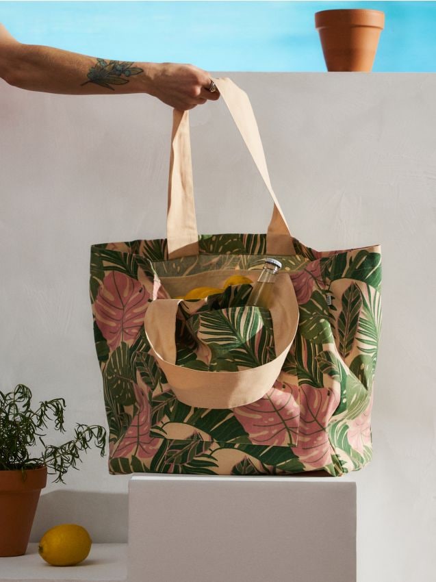 Sinsay - Geantă cu motiv vegetal - verde