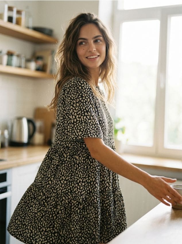 Sinsay - Rochie mini babydoll lejeră cu mânecă scurtă - multicolor