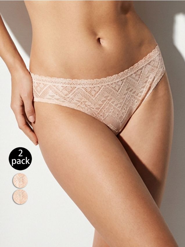 Sinsay - Chiloți tip slip cu dantelă decorativă 2 pack - nude