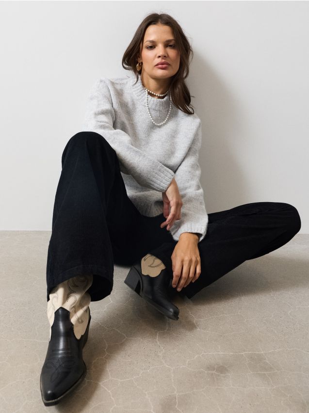 Sinsay - Pantaloni wide leg din catifea cu talie înaltă - negru