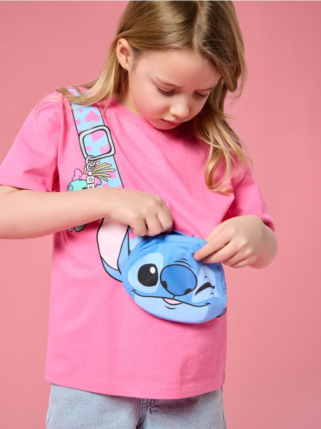 Sinsay - Tricou din bumbac cu element 3D Lilo & Stitch - roz