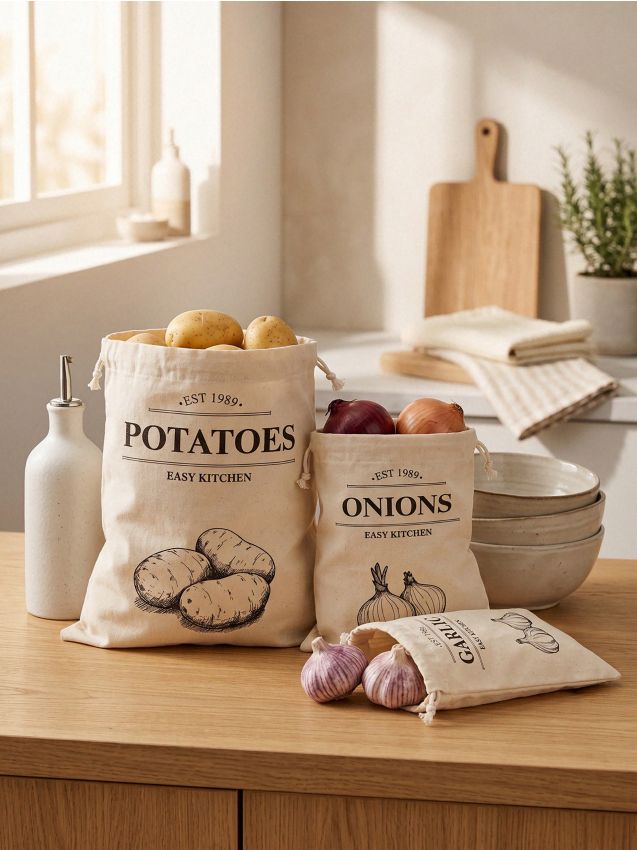 Sinsay - Set de pungi textile pentru alimente 3 pack - crem
